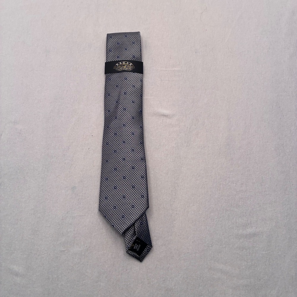 Eagle Shirtmakers Mens Silk Tie Grey Blue Geometric Floral Pattern Necktie NEW